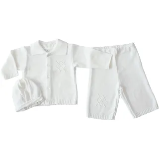 Eko Strickjacke Hose & Mütze Taufanzug weiß 62