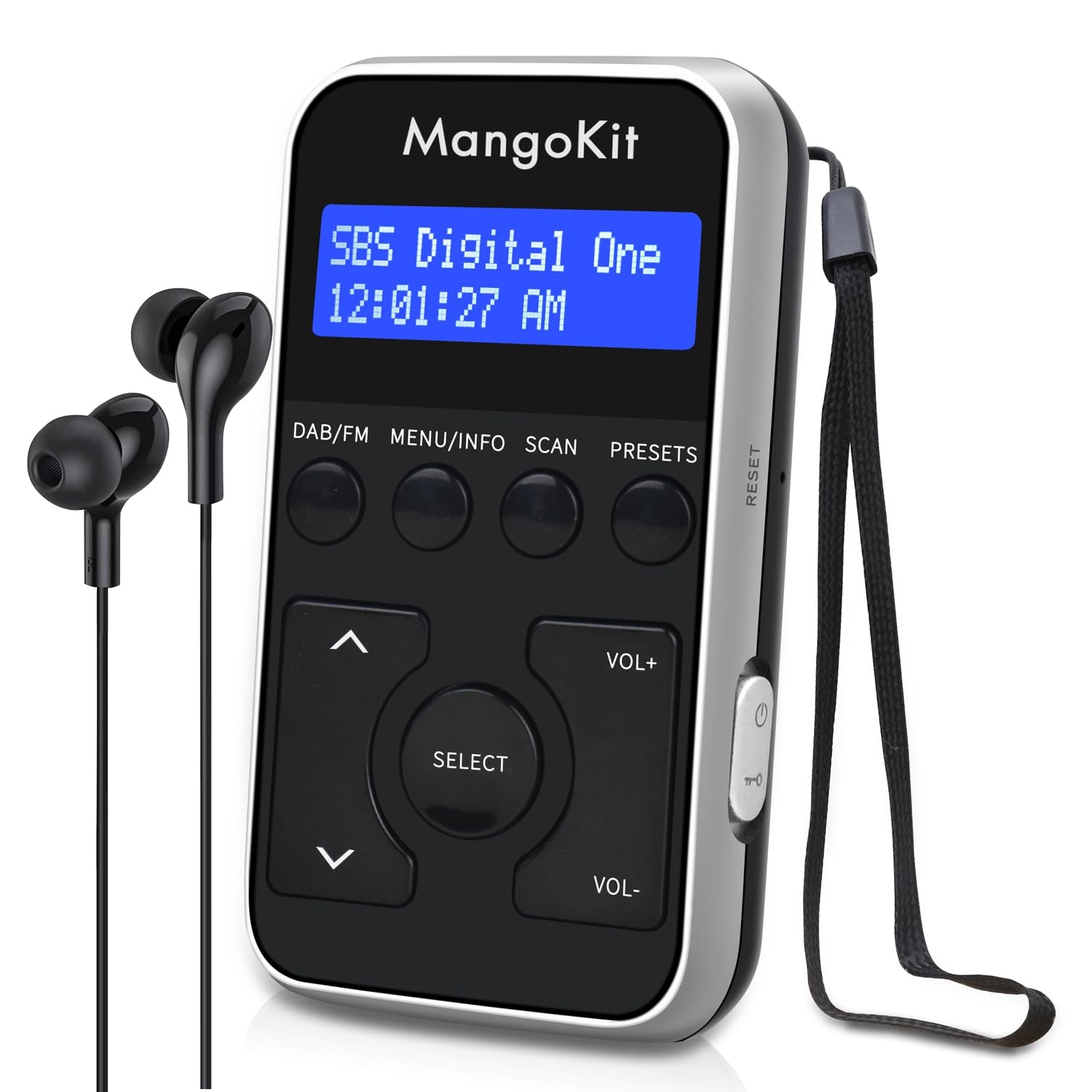 MangoKit Kleines Tragbares Mini DAB/DAB+/UKW-Radio,Digitales Taschenradio mit Kopfhörer,Wiederaufladbarem Akku für Sport,Laufen, Walken, Joggen oder Radfahren-Schwarz Silber