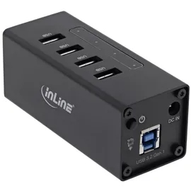 InLine USB 3.0 Hub, 4 Port, Aluminiumgehäuse, schwarz, mit 2,5A Netzteil