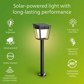 Philips Außenstandleuchte Kunststoff 69,3 cm Solar schwarz