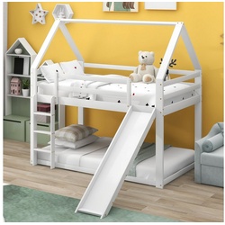 WISHDOR Kinderbett Kinderbett Hausbett Etagenbett Bett (mit Rutsche und Leiter, 90x200cm) weiß