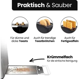 Clatronic Clatronic® Toaster 2 Scheiben | Toaster mit Auftau-/Aufwärm-/Schnellstoppfunktion | Toaster mit Brötchenaufsatz | Toaster weiß