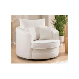 S-Style Drehsessel Ted Bouclé 107 x 94 x 0 cm Weiß drehbar mit Kissen