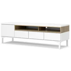 Ebuy24 Roomers TV Tisch 1 Tür, 3 Schubladen, 2 Ablagen weiß Eichen-Dekor Struktur.