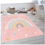 Paco Home Kinderteppich »Nino 887«, rechteckig, 13 mm Höhe, Kurzflor, Spielteppich, Motiv Regenbogen & Herzen, Kinderzimmer Pink