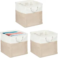 Relaxdays Aufbewahrungskorb, 3er Set, Leinen, mit Seilgriffen, Kleidung, Spielzeug,