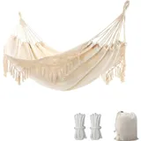 YAERSI Hängematte Outdoor Boho Hängematte 2 Personen, Tragfähigkeit bis zu 204kg, tragbar mit Tragetasche für Patio Garten Hof Indoor - Beige