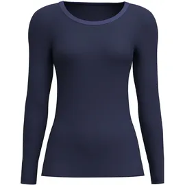 CALIDA Langarmshirt "True Confidence", Damen, Gr. M (44/46), blau (evening blau), Rippware, Obermaterial: 70% Schurwolle, 30% Seide, Basic hüftbedeckend, Rundhals, Shirts Langarmshirt, Rundhals, Feinripp, atmungsaktiv, Wellensaum