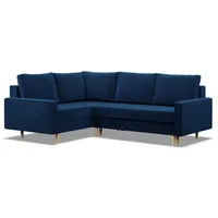 Links Ecksofa mit Schlaffunktion, Wendekissen, Dunkelblau - Blau