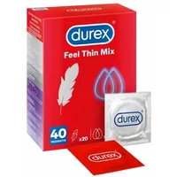 DUREX Gefühlsecht Kondome Mix - Real Feel Kondome - Thin Ultra - 20 extra feuchte Kondome mit Gleitbeschichtung - 40 Stück, 1 Packung, Gummi,