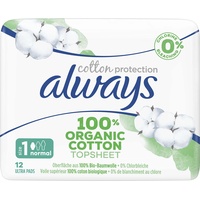 Always Cotton Protection Damenbinden, Größe 1, Normal, 120 Damenbinden mit Flügeln, leichter Fluss, Eco-Format, 100% Bio-Baumwolle, parfümfrei