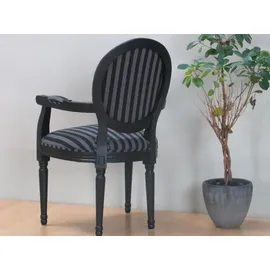 VCM ebuy24 Stühle, Esszimmerstuhl mit Armlehne antik Schwarz, Stoff Schwarz gestreift.