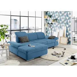 Set One by Musterring Ecksofa "SO4100 V", blau (hellblau), B:284cm H:80cm T:190cm, SET ONE BY MUSTERRING, Sofas, Ecksofa, mit verstellbaren Kopfteilen, wahlweise mit Funktionen, Cord-Bezug