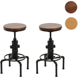 Mendler 2er-Set Barhocker HWC-N23 höhenverstellbar drehbar Industrial Holz  - Braun