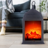 ETC Shop Tischleuchte Wohnzimmerlampe Kamin Dekolampe LED Tischkamin schwarz, Kaminfeuer Batterie, 1x LED 0,6W 45lm 3000K warmweiß, LxBxH 30x13,8x15,8 cm