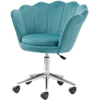 Baroni Home Gepolsterter Sessel mit Muschel-Rückenlehne aus Tiffany-Samt mit silbernen Rädern, Stuhl mit Rollen für den Schreibtisch, Höhe verstellbar, 69 x 71 x 84 cm
