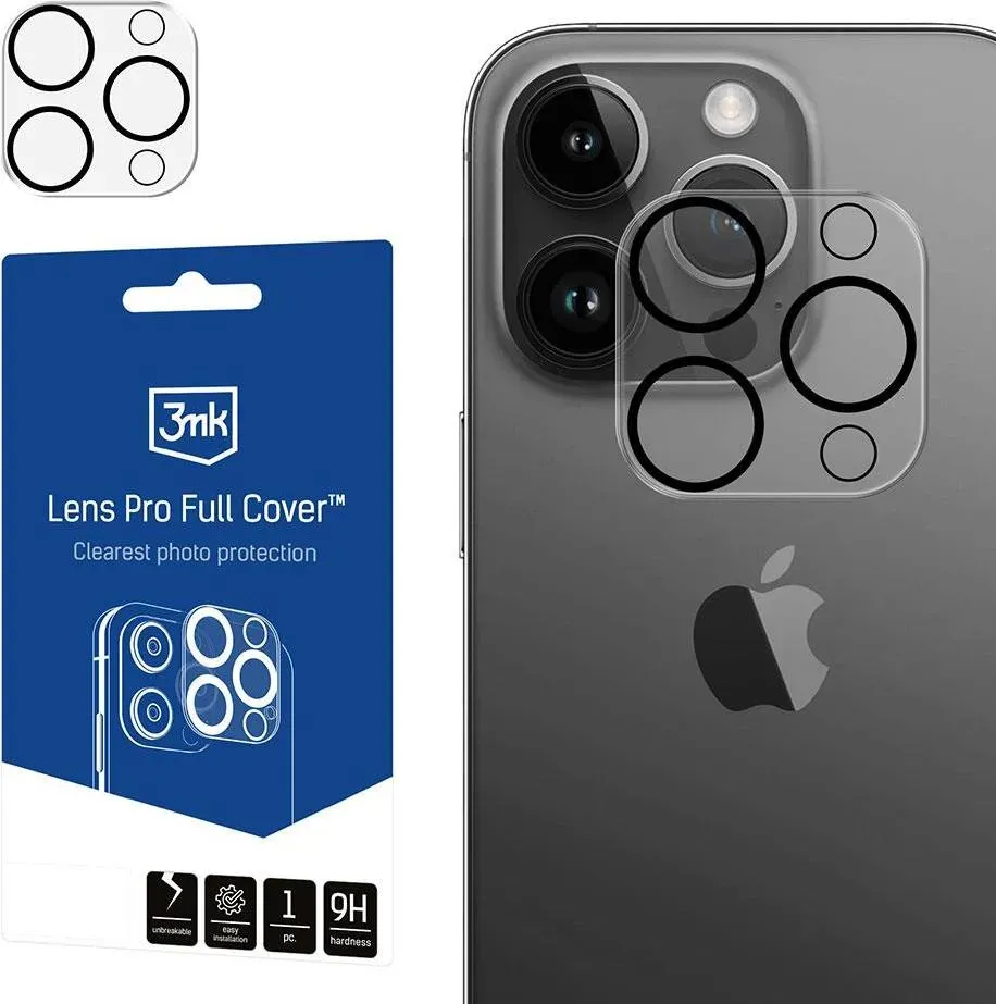 3MK Lens Pro Full Cover iPhone 15 Pro/15 Pro Max Szkło hybrydowe na obiektyw aparatu z ramką montażo (iPhone 15 Pro), Smartphone Hülle