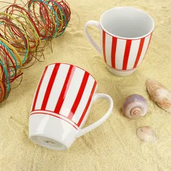 Split rot 6er Set Kaffeebecher 300ml Porzellan-Tasse 6 Pers. Streifen Tee Kakao
