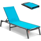Vevor Chaiselongue-Sessel für den Außenbereich, Aluminium-Terrassen-Loungesessel mit 5 verstellbaren Positionen, klappbarer Pool-Loungesessel mit Liegefunktion und komplett Flacher Sonnenstuhl