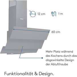 Wiggo B643 Dunstabzugshaube 60cm kopffrei I Abluft Umluft Dunstabzug 615m3/h - Touch-Display 4 Stufen I Energieeffizienzklasse B Schräghaube inkl...