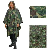 Relaxdays Regenponcho Mehrzweck 3 in 1 Tarn, Zelt Poncho, mit Kapuze, wasserdicht, Regencape Damen & Herren, grün/braun, -