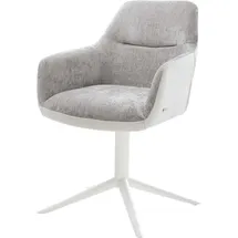 DeLife Drehstuhl Pejo-Flex Materialmix Echtleder Weiß-Silbergrau Fußkreuz Weiß 360° drehbar Wippfunktion Taschenfederkern, Esszimmerstühle