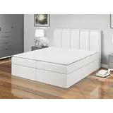 Boxspringbett DIN 180x200 mit 2 Bettkästen, Bonell-Matratze und Topper. Farbe: Weiß - Weiß