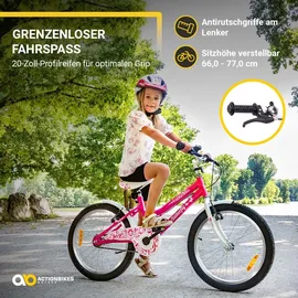 ACTIONBIKES MOTORS Actionbikes Kinderfahrrad Butterfly 20 Zoll Pink, Fahrradständer, Kettenschutz Antirutschgriffe (Pink/Weiß)