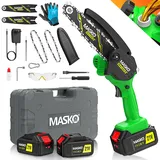 Masko MASKO® Mini-Kettensäge mit Akku 8000mAh Handkettensäge Elektro mit 2 Akku 4000mAh für Gartenscheren/Astscheren/Holzschneiden Motorsäge 800W automatisches Ölsystem