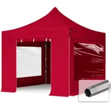 TOOLPORT Faltpavillon Pavillon 3x3m - mit 4 Seitenteilen (Panoramafenster) Premium Dach Partyzelt rot