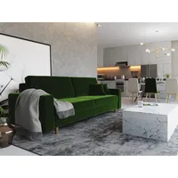 Fun Möbel Schlafsofa Sofa Designersofa BELLA 3-Sitzer mit Schlaffunktion, Rundumbezug, 60er Style grün