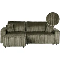 2-Sitzer Ecksofa Cord grün L-Form mit Schlaffunktion Chaiselongue rechts Abacka
