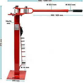 Wiltec Kompaktes Biegegerät mit Fuß 1250 x 255 x 975 mm, Biegemaschine für Flachstahl, Baustahl, Rundstahl & Vierkantstahl mit 7 Matrizen 25,4-76,2 mm