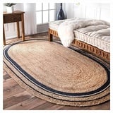 Ripaz Vogue Jute Teppich Natur Jute Handgeflochten Oval Form Flächenteppich Flur Teppich Wohnzimmer Teppich (60 x 120 cm (2x4 Fuß), Beige + Schwarze Linie)