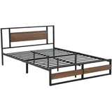 [en.casa] Metallbett 140x200 cm Schwarz Spanplatte Walnuss-Optik Bettgestell