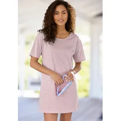 Vivance Dreams Nachthemd Basic kurz, Rundhals, gestreift, mauve-weiß