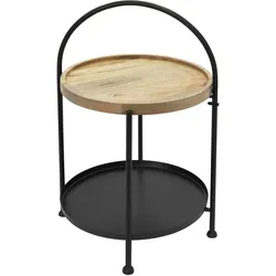 ECD Germany Beistelltisch Tisch Couchtisch Sofatisch 2 Ebenen Metall Holz Schwarz Rund Ø35cm
