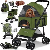 Lovpet - Hundewagen 2in1 Hundebuggy Hundebox Transporttasche Faltbar klappbar bis 20 kg Haustiere Buggy mit Netzfenstern & Regenschutzabdeckung