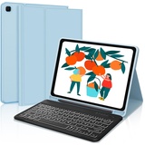 IVEOPPE Samsung Galaxy Tab S7 FE Tastatur, Tastatur Hülle für Samsung Galaxy Tab S7 FE/S7+/S8+ 12.4'', 7-Farbige Beleuchtung QWERTZ Kabellose Bluetooth Samsung Tab S7 Tastatur mit Hülle, Babyblau