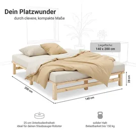 Homestyle4u Palettenbett 140 x 200 cm Braun