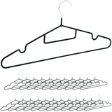 Relaxdays Kleiderbügel, 24er Set, rutschfest gummiert, Steg, Einkerbungen, Krawattenhalter, Bügel platzsparend, schwarz