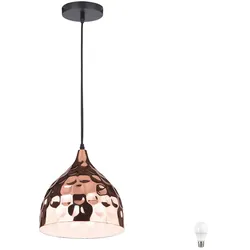 Vintage Hänge Lampe Pendel Wohnraum Decken Fluter Hammerschlag Optik Strahler rose-gold im Set inkl. LED Leuchtmittel