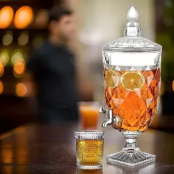 5 Liter Gestränkespender aus Glas mit Deckel Wasserdicht mit Zapfhahn Retro design Säfte Cocktails Events Party