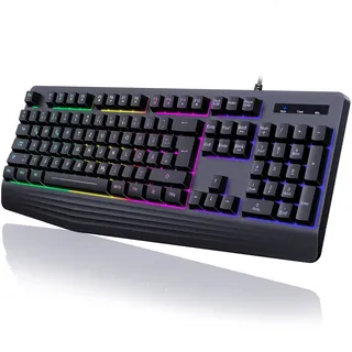 risophy Gaming Tastatur PC, PS4 Tastatur USB, Regenbogen Beleuchtete Tastatur LED, Langlebig, Ergonomisch, Wasserdicht, Leise Tasten, Gaming Keyboard ideal für PC Mac Xbox PS4 Gamer|Büro(Deutsches Layout)