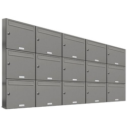 AL Briefkastensysteme Wandbriefkasten 15er Premium Briefkasten Aluminiumgrau RAL 9007 für Außen Wand 5×3 grau