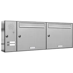 AL Briefkastensysteme 2 Fächer Premium Edelstahl Wand Briefkasten Anlage mit Klingeln, Post A4, modern, robust, wetterfest, Artikelnummer: 331V2EA2KSL