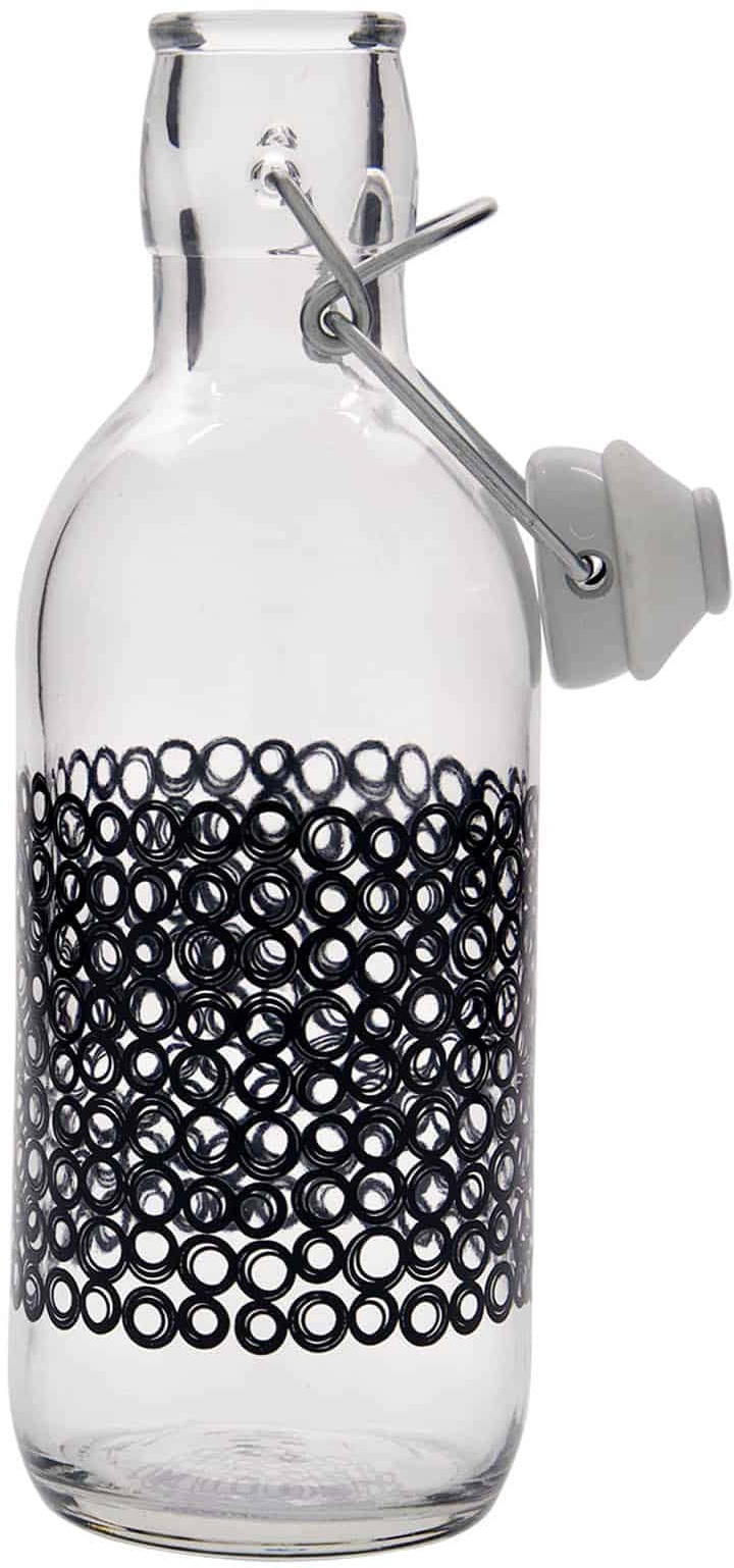 Glazen fles 'Emilia', 500 ml, motief: Circola nero, monding: beugelsluiting