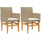 vidaXL Gartenstühle mit Kissen 2 Stk. Beige Poly Rattan Massivholz