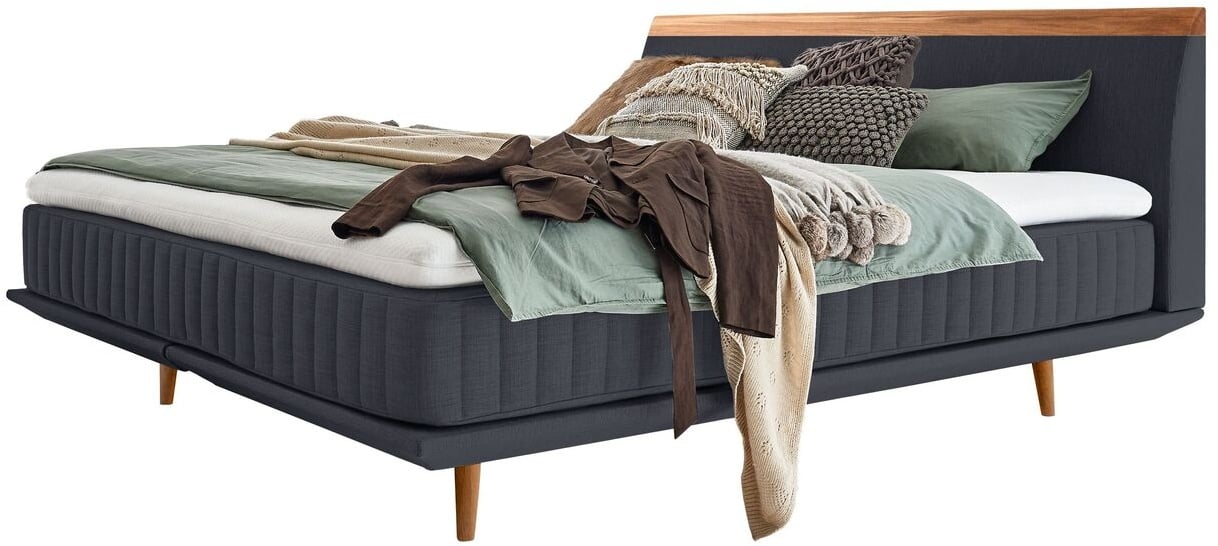 Boxspringbett 140x200 cm petrol mit Holz & Steppung - Mavilla