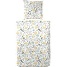 Primera Perkal Bettwäsche Tante Ida floral Blau/Gelb 135 x 200 cm + 2 x 80 x 80 cm